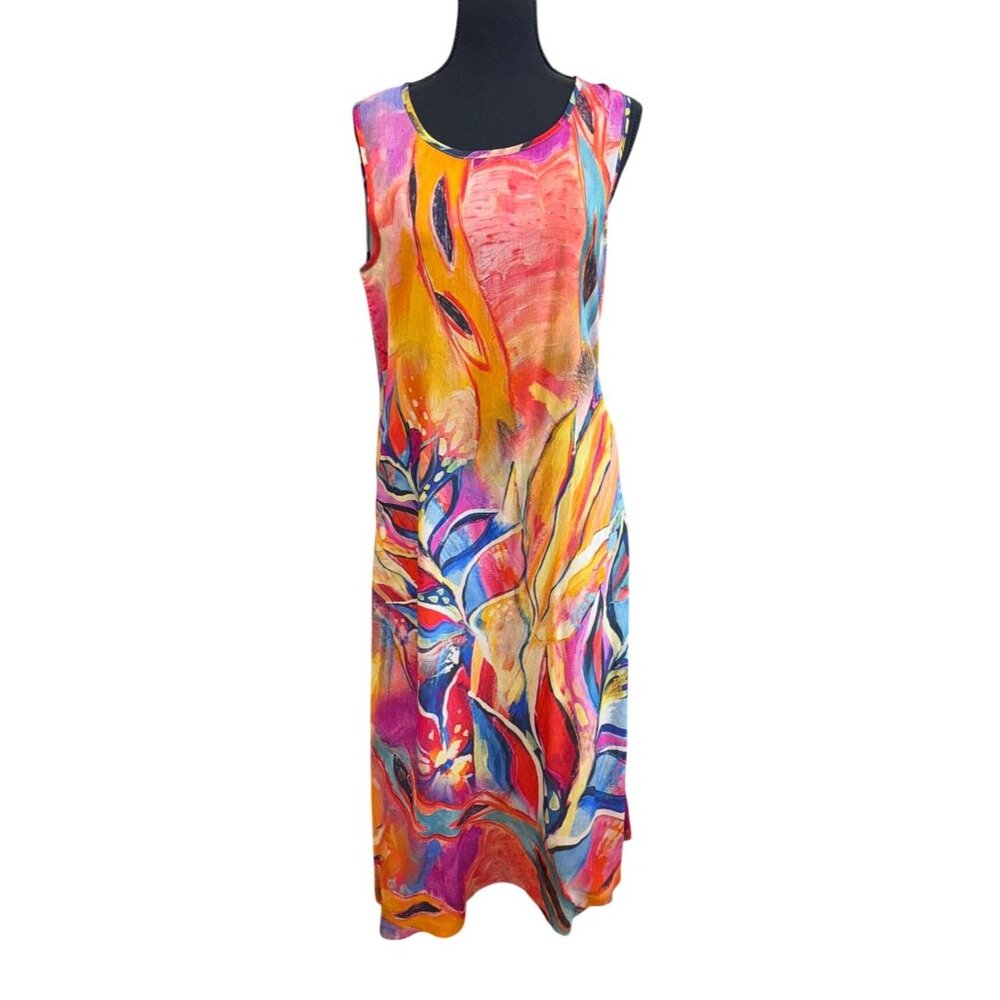 Artsy Colorful Abstract Sleeveless Maxi Dress By Radzoli Retro Pockets Boho